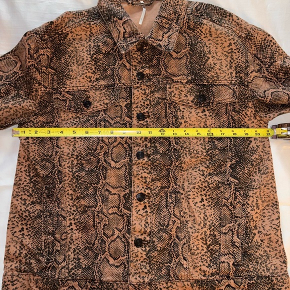 Free People Brown Snake Print Button Front Denim Trucker Jacket - Picture 9 of 13